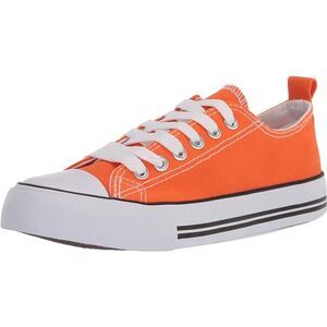 Low Top Cap Toe Women Sneakers Tennis Canvas Casual Shoes Flats Orange Size 11
